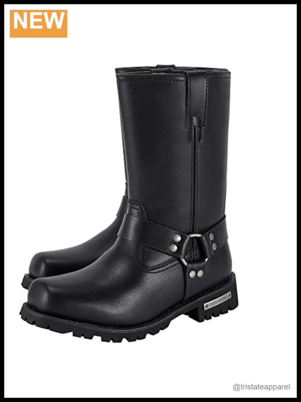 Women's 8in Harness Motorcycle Boots Square Toe Biker Mid Calf Waterproof PU